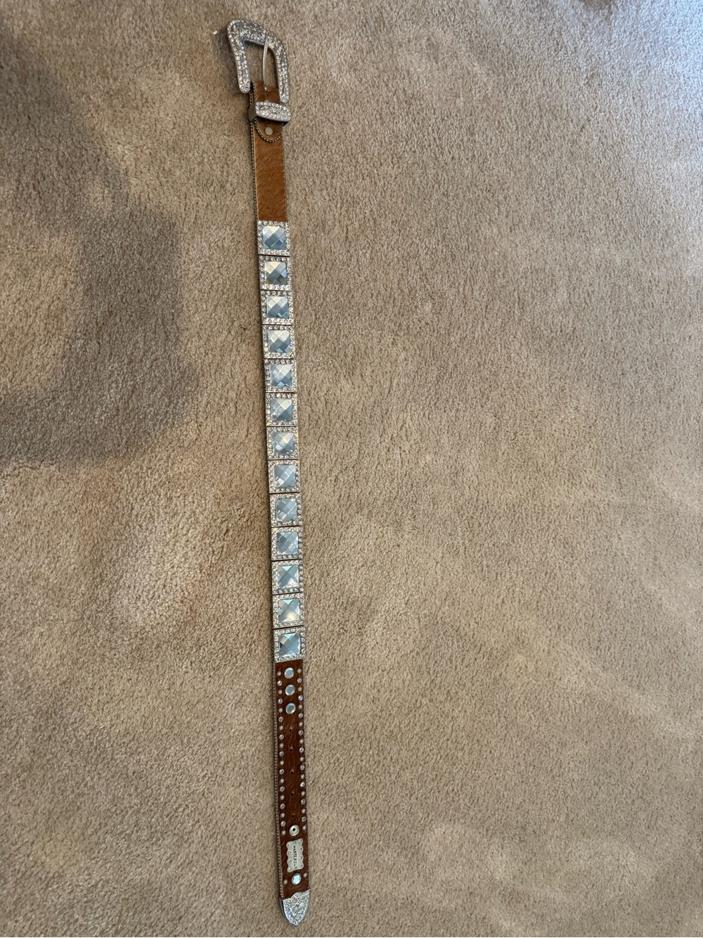 Rhinestone Pyramid Concho Brown Leather Belt